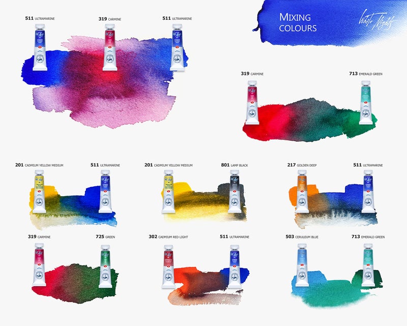 White Nights Extra Fine Artists Grade Professional Watercolor Paint Set of 12 Tubes 10 ml each by Nevskaya Palitra - Image 5